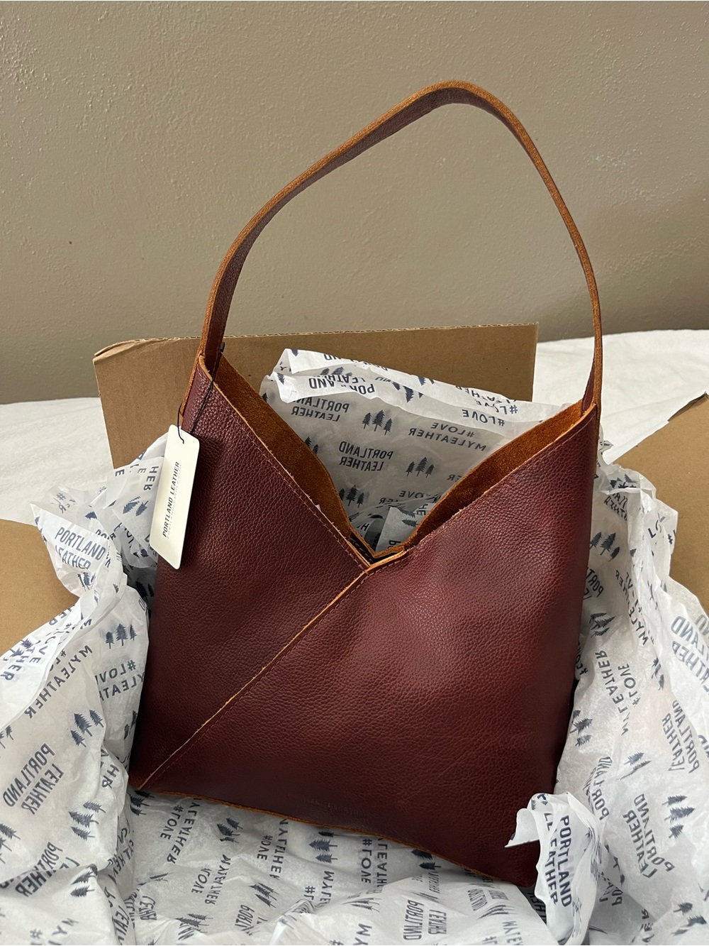 Portland Leather Goods Large Naomi Shoulder Bag in Nutmeg Pebbled Leather NWT